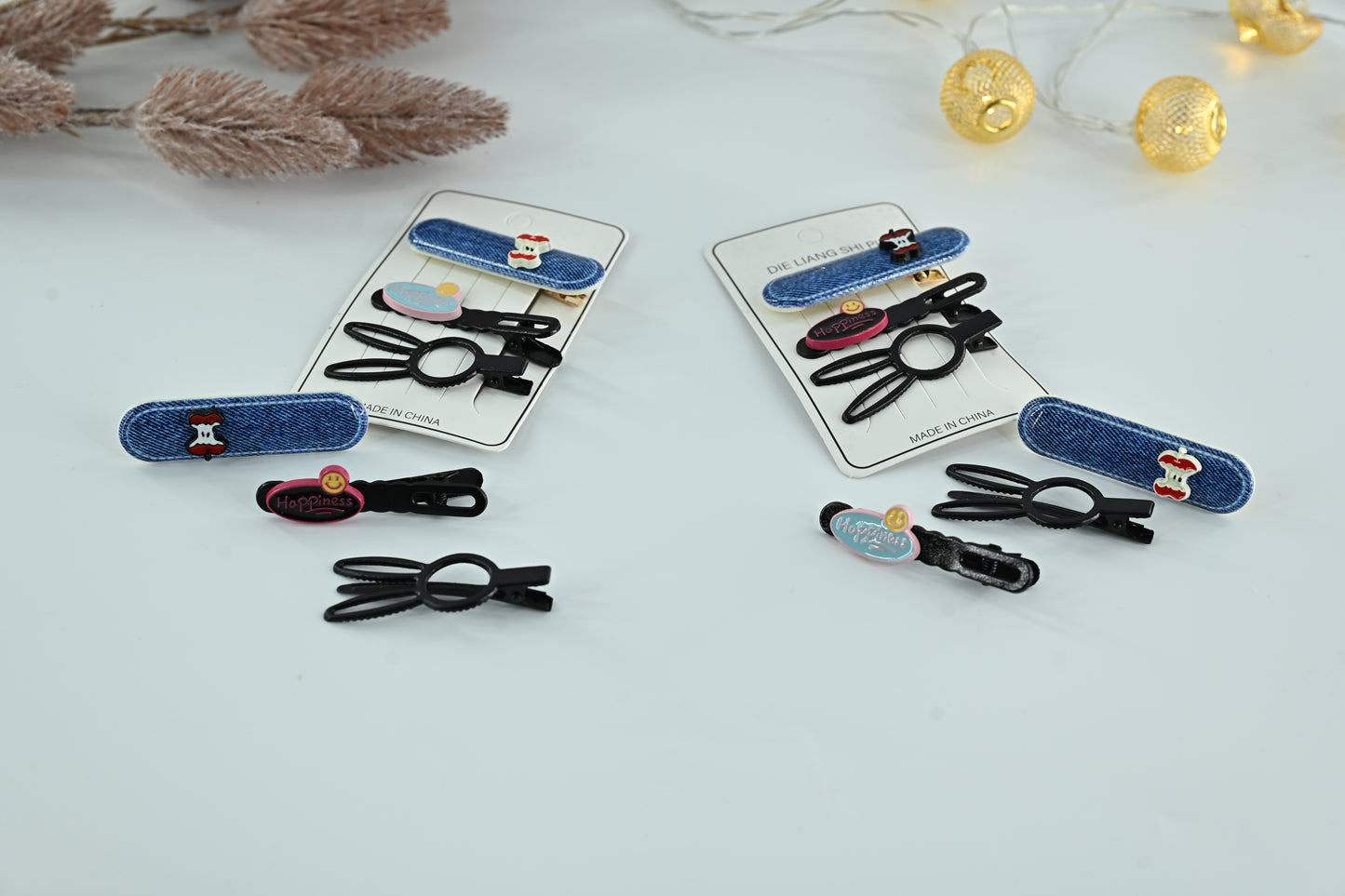 Denim Vibes & Bunny Ears Hair Clip Set 3 pieces in one pack