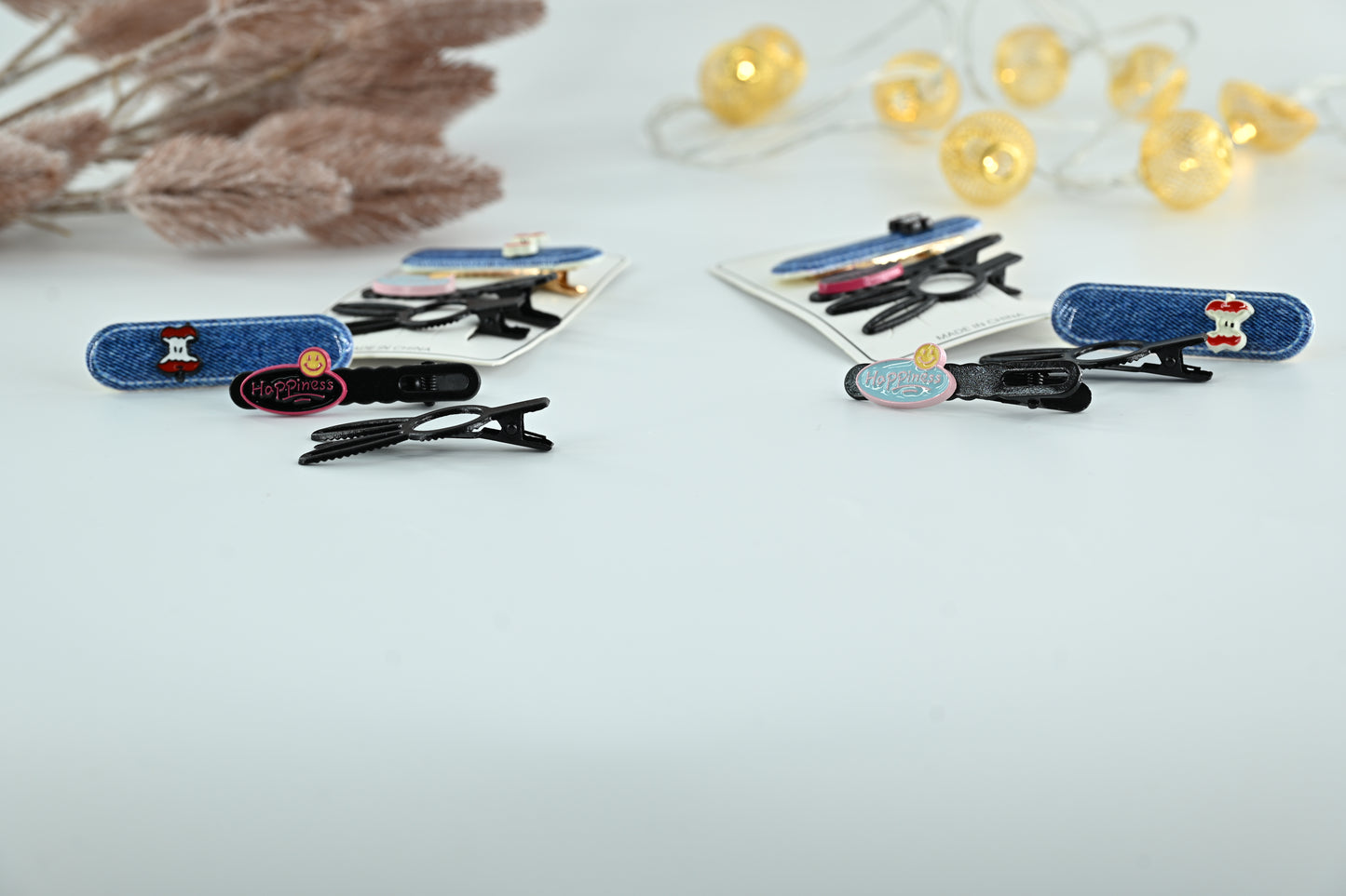 Denim Vibes & Bunny Ears Hair Clip Set 3 pieces in one pack