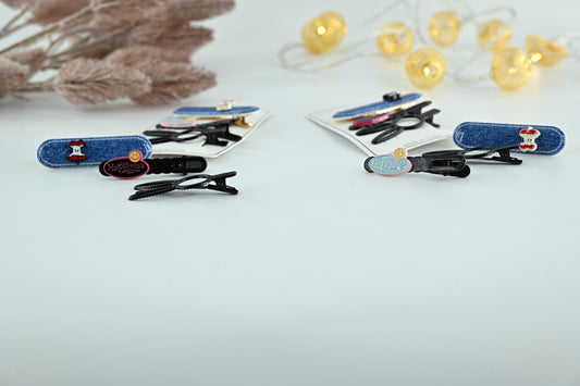 Denim Vibes & Bunny Ears Hair Clip Set 3 pieces in one pack