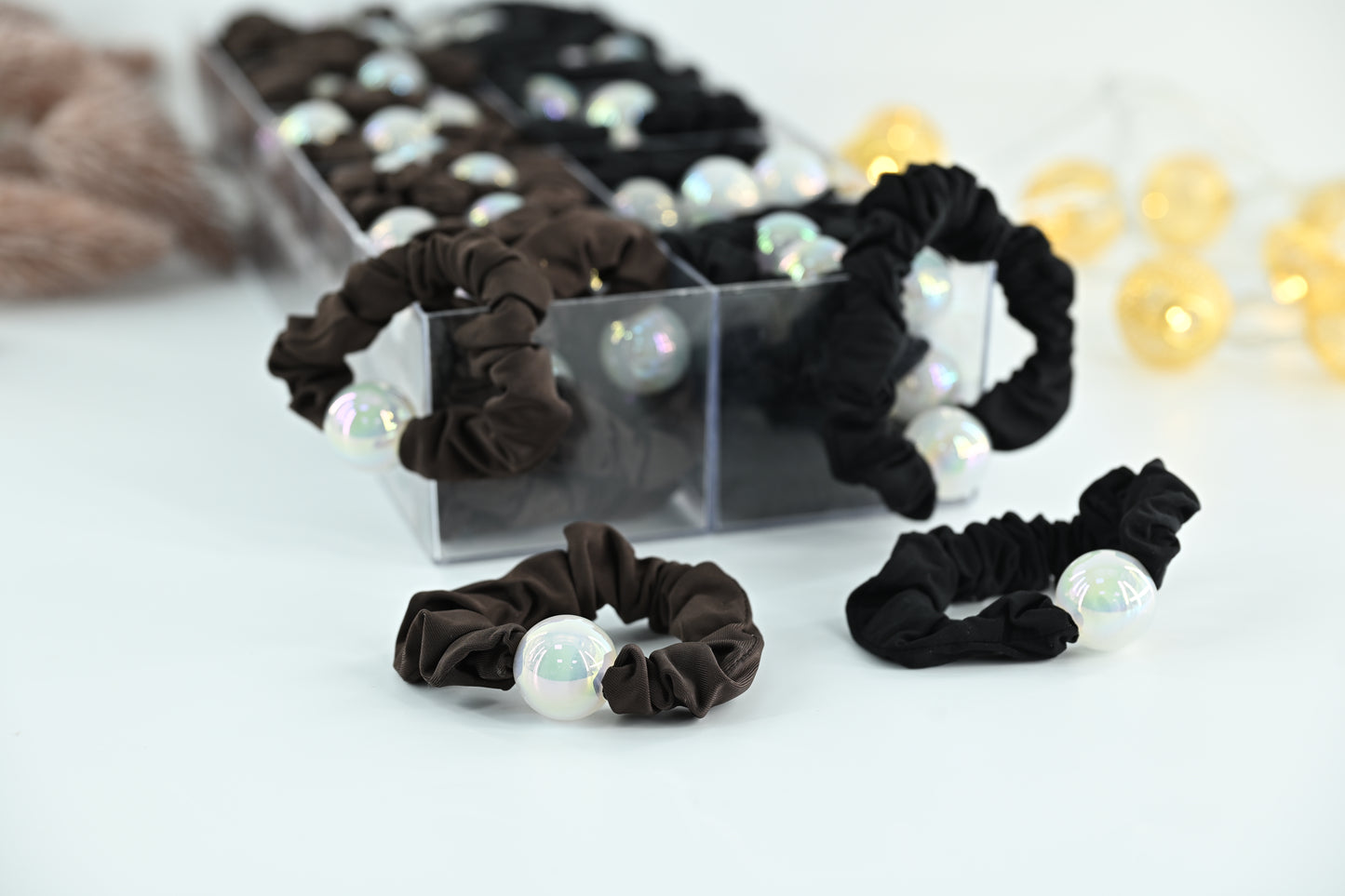 Lustrous Pearl & Ruched Silk-Feel Scrunchie Set (1 piece)