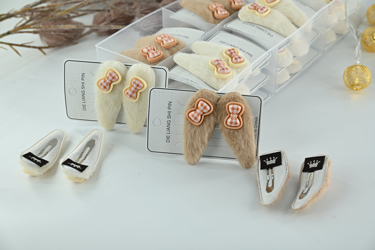 Plush Velvet  Gingham Bow Snap Clips (2-pieces)