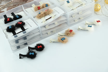 Winter Bow Furry Alligator Clips (2-Piece)