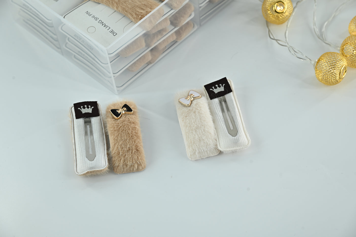 Furry Bow Rectangular Snap Clips (2-Piece)