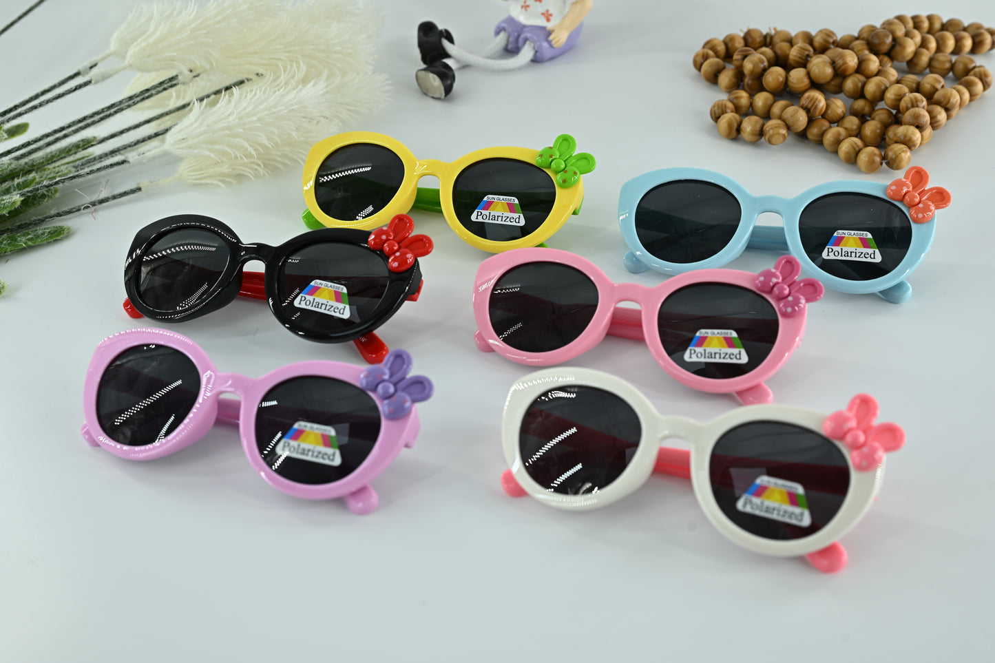 Kids Polarized Bow Decor Round Sunglasses