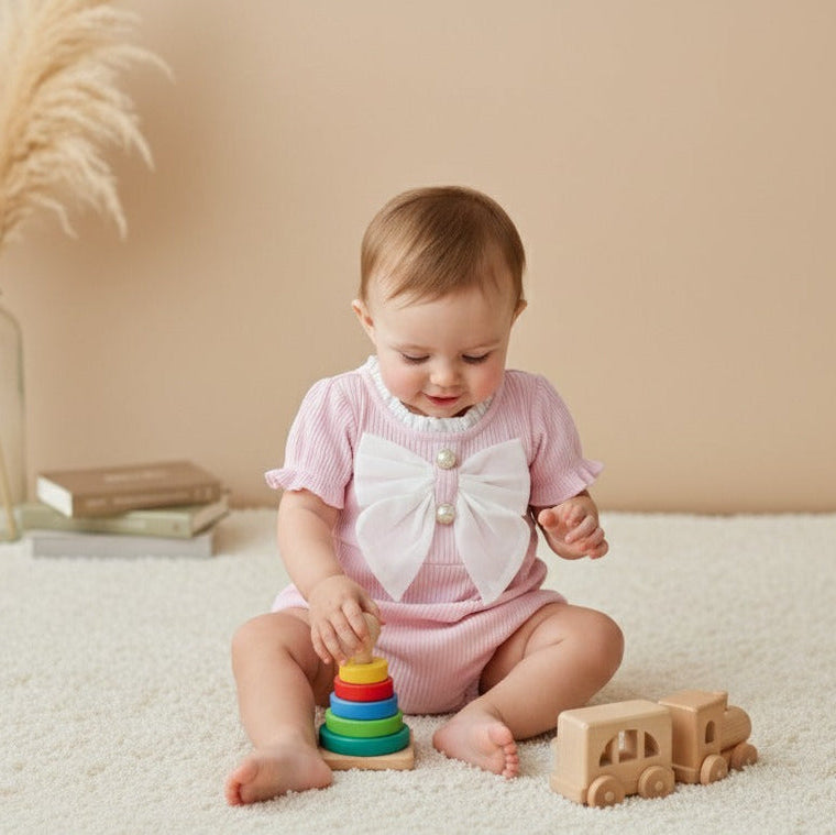Baby Girl Pink Ribbed Cotton Romper Summer