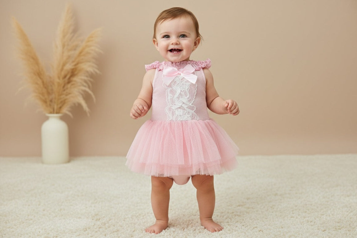 Blush Lace Bow Tutu Baby Dress