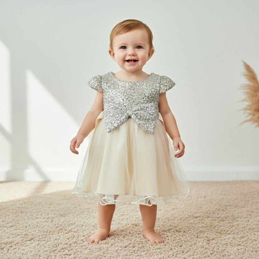 Baby Girl beige Sequin Tulle Party Dress