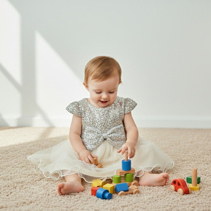 Baby Girl beige Sequin Tulle Party Dress