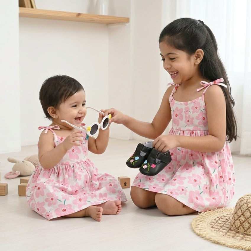Blush Garden Pink Floral Cotton Baby Dress