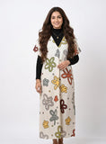 Elegant Cream Floral Print Maxi Dress with Stretchable Inner | Free Size | 2 Piece Set