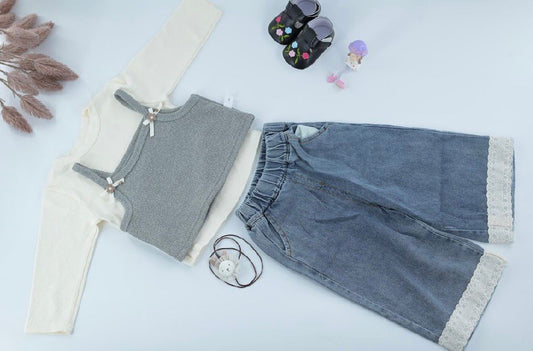 Girls’ Casual Top &  Denim Pants 3 Piece Sets