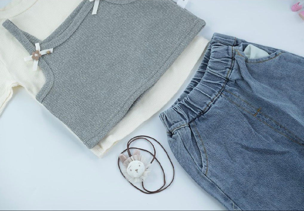 Girls’ Casual Top &  Denim Pants 3 Piece Sets