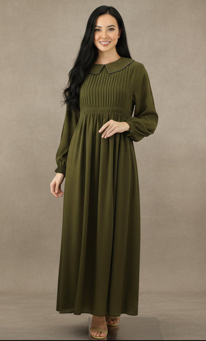 Elegant Pleated Brown Dress | Free Size