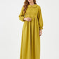 Elegant Lavender Pleated Maxi Dress with Lace Button Detail | Free Size