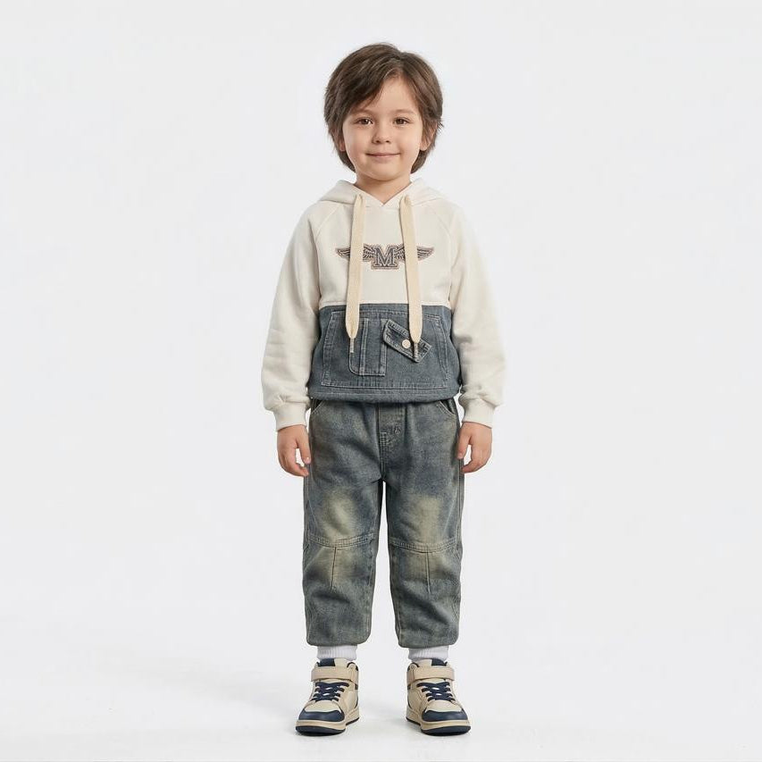 Kids Casual Hoodie & Denim Pants Outfit Set