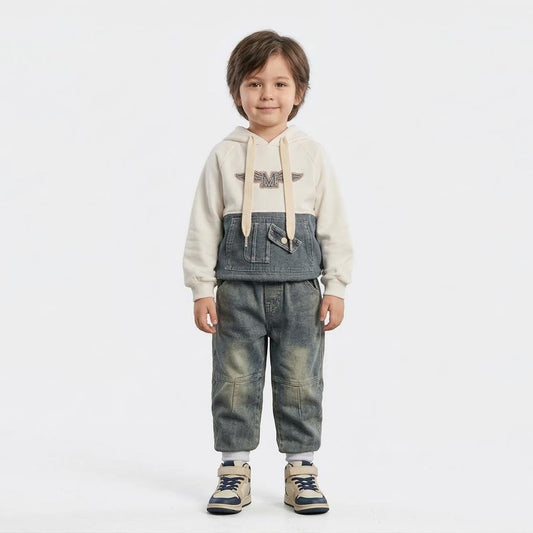 Kids Casual Hoodie & Denim Pants Outfit Set