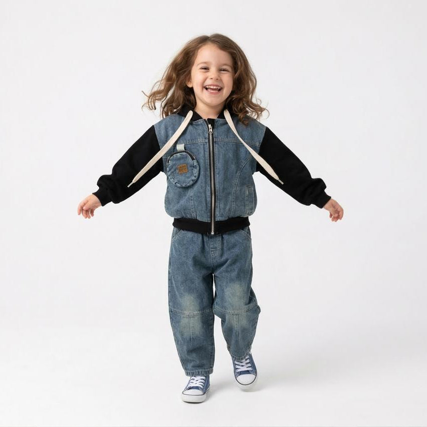 Kids Hoodie & Denim Pants Outfit Set – Black