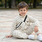 Kids White Triangular Pattern Dress with Matching Side Bag