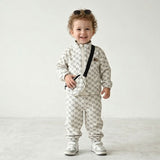 Kids White Triangular Pattern Dress with Matching Side Bag