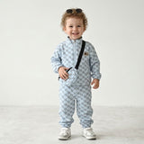 Kids Bluish Triangular Pattern Dress with Matching Side Bag