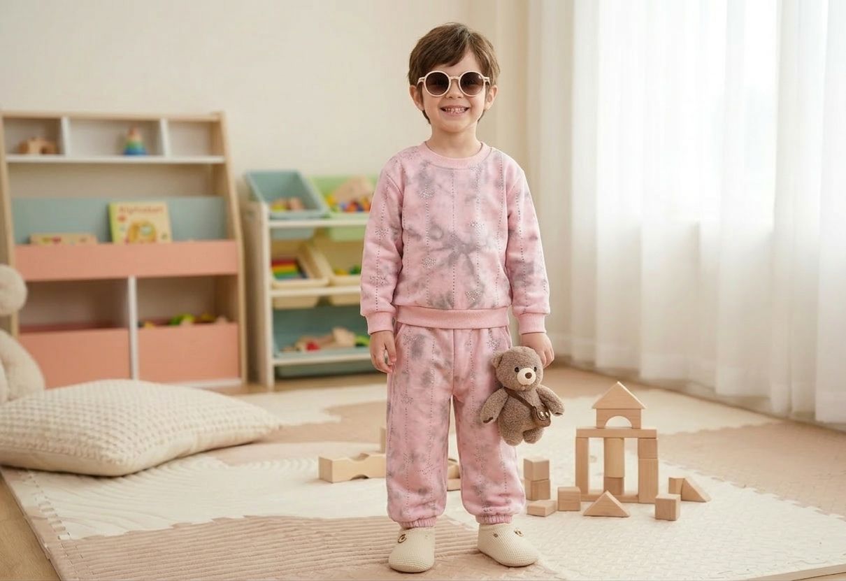 Kids Pink Knitted Sweater Co-ord Set