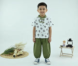 Kid's  Panda Print White T-Shirt with Olive Green Pants – 2-Piece Outfit Set