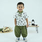Kid's  Panda Print White T-Shirt with Olive Green Pants – 2-Piece Outfit Set