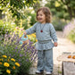 Girls Bluish Grey Ribbed Fabric Co-ord Set with Cute Heart Chain