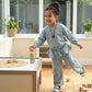 Girls Bluish Grey Ribbed Fabric Co-ord Set with Cute Heart Chain