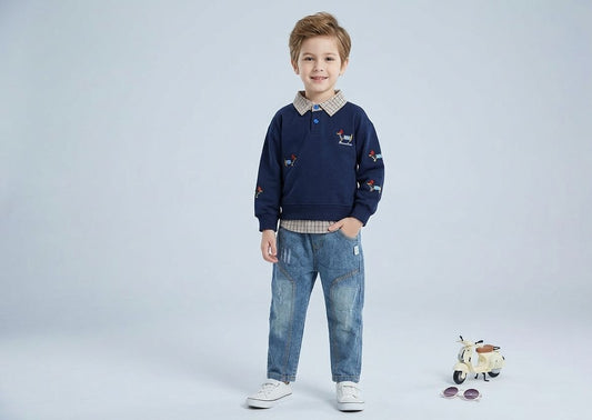 Baby Boys Navy Sweatshirt & Denim Jeans Set | Casual 2 Piece Outfit