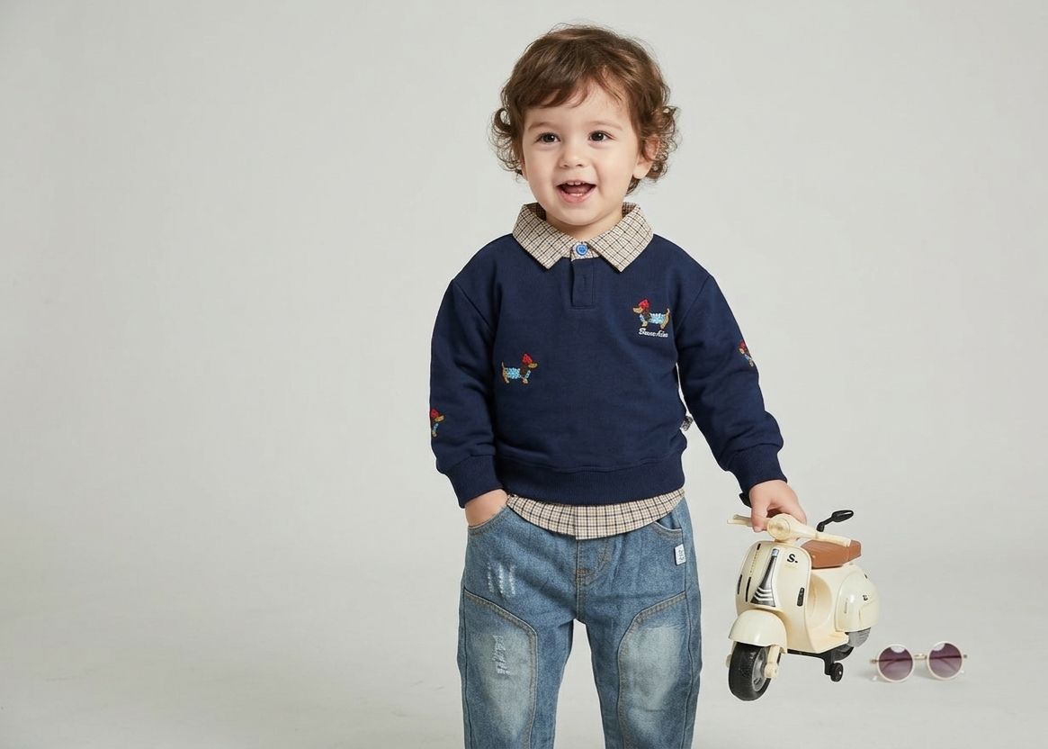 Baby Boys Navy Sweatshirt & Denim Jeans Set | Casual 2 Piece Outfit