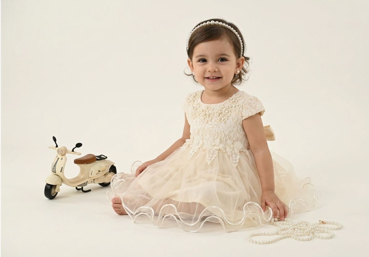 Baby Girls Beige Lace Tulle Party Dress