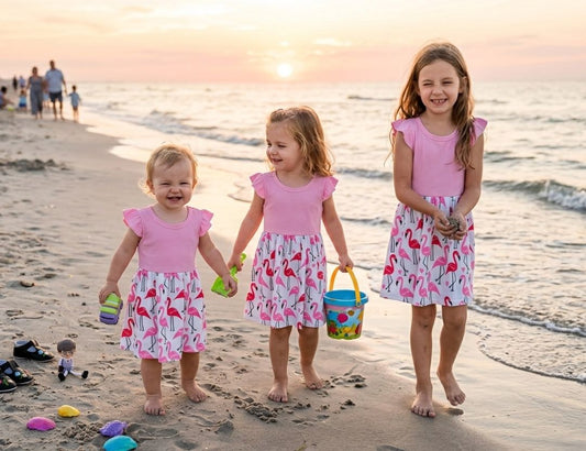 Cute Baby Girls Pink Flamingo Print Dress | Ruffle Sleeve Summer Dress