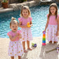 Girls Pink Crown Print Dress – Ruffle Sleeve Princess Summer Dress