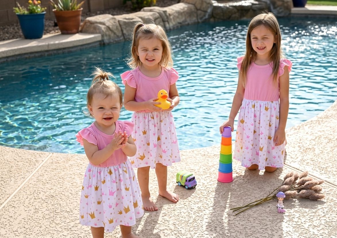 Girls Pink Crown Print Dress – Ruffle Sleeve Princess Summer Dress
