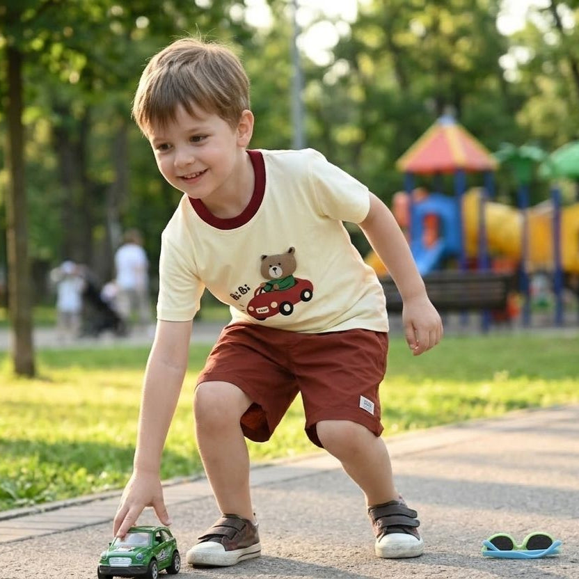 Boys Bear Car Graphic T-Shirt &Shorts Set