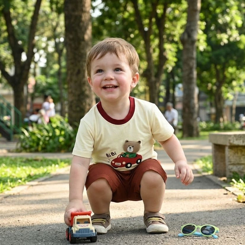 Boys Bear Car Graphic T-Shirt &Shorts Set
