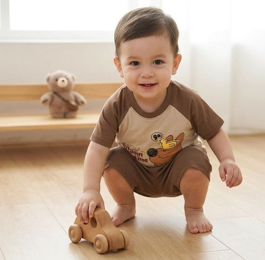 Boys Autumn Bear Graphic T-Shirt & Shorts Set