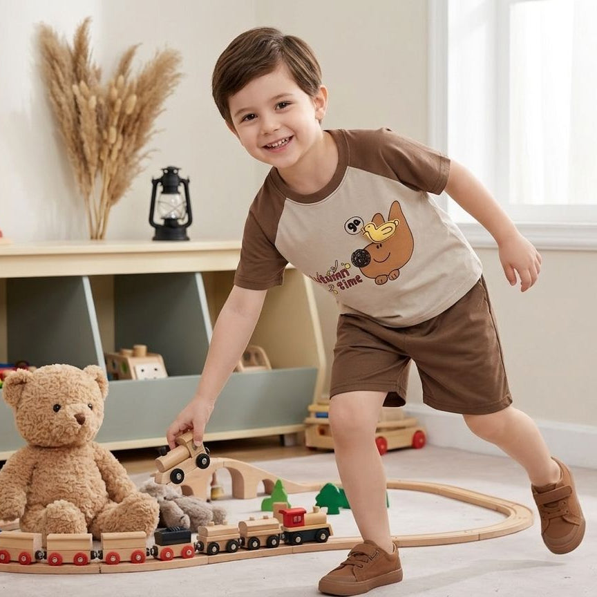 Boys Autumn Bear Graphic T-Shirt & Shorts Set
