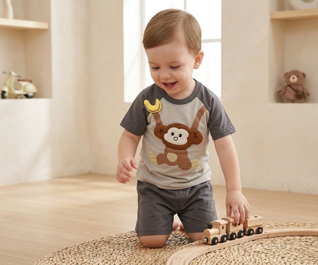 Boys Monkey Banana Graphic T-Shirt & Shorts Set