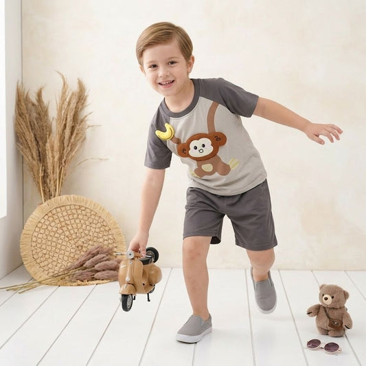 Boys Monkey Banana Graphic T-Shirt & Shorts Set