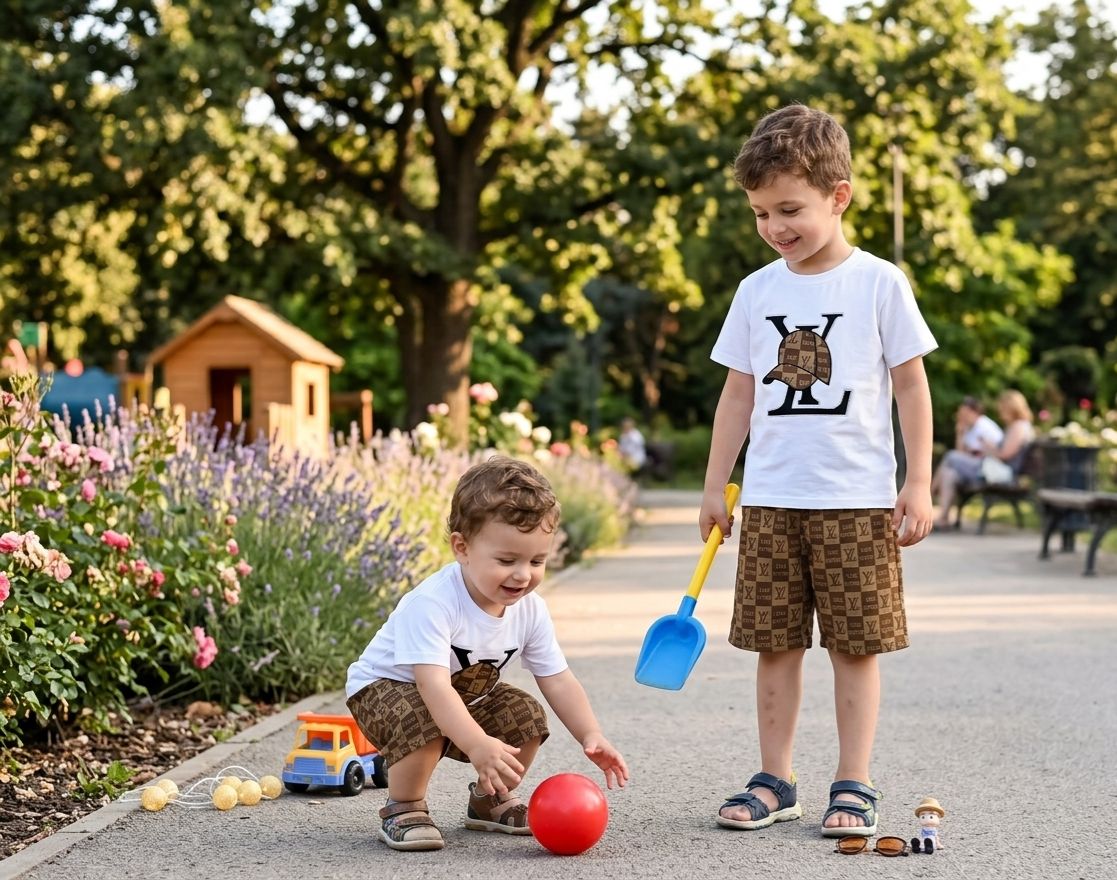 Boys Logo Graphic T-Shirt & Check Print Shorts Set