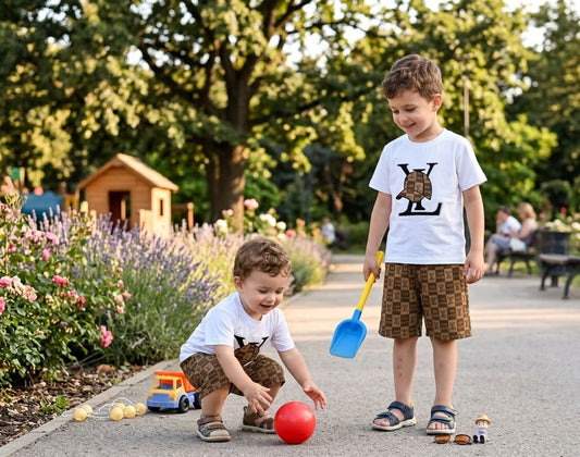 Boys Logo Graphic T-Shirt & Check Print Shorts Set