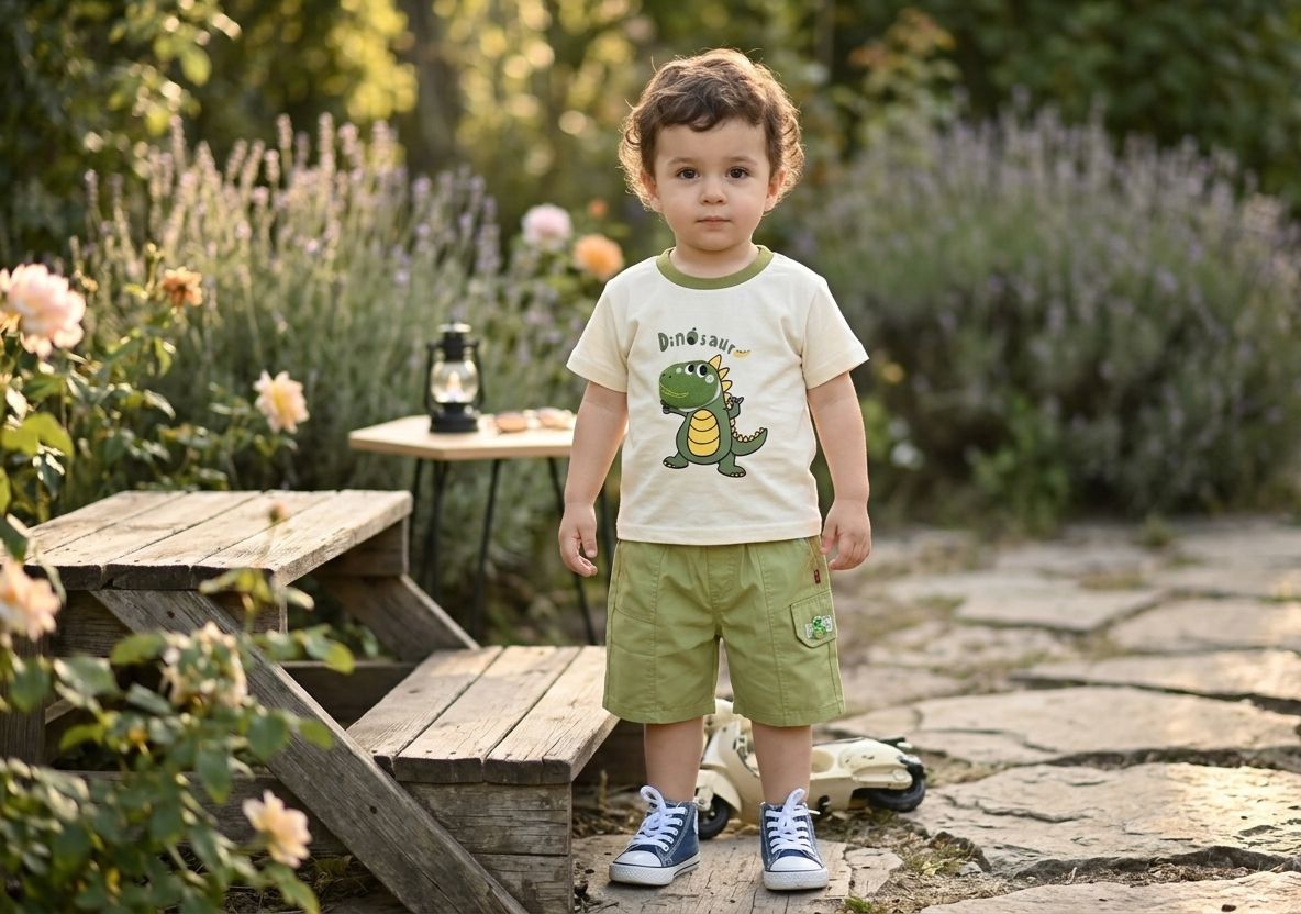 Little Dino Fun T-Shirt  Green Shorts Set