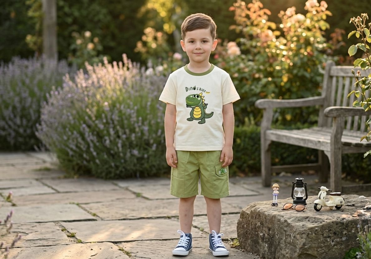 Little Dino Fun T-Shirt  Green Shorts Set