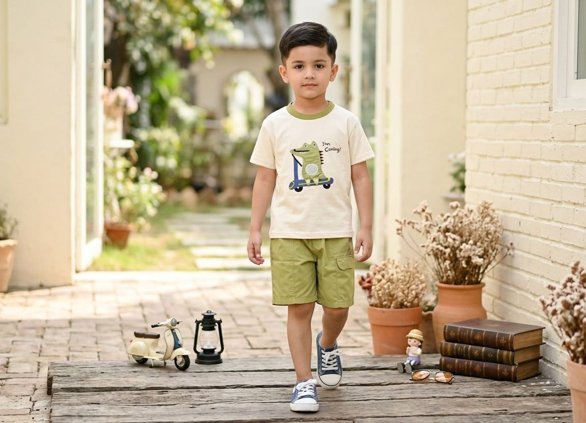 Little Dino Rider T-Shirt  Green Shorts Set