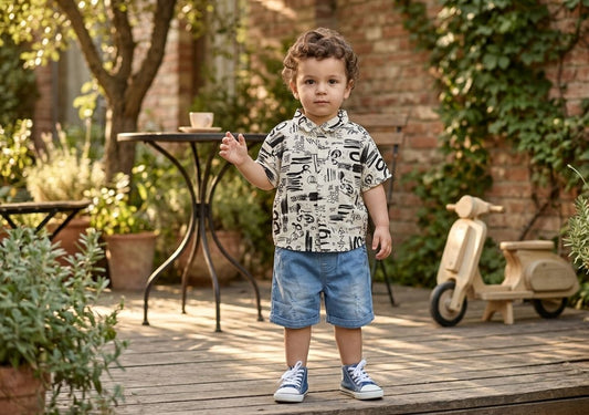 Little Explorer Graphic Shirt &amp; Denim Shorts Set