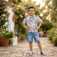 Boys Blue Graffiti Print Shirt with Light Denim Shorts – 2-Piece Outfit Set