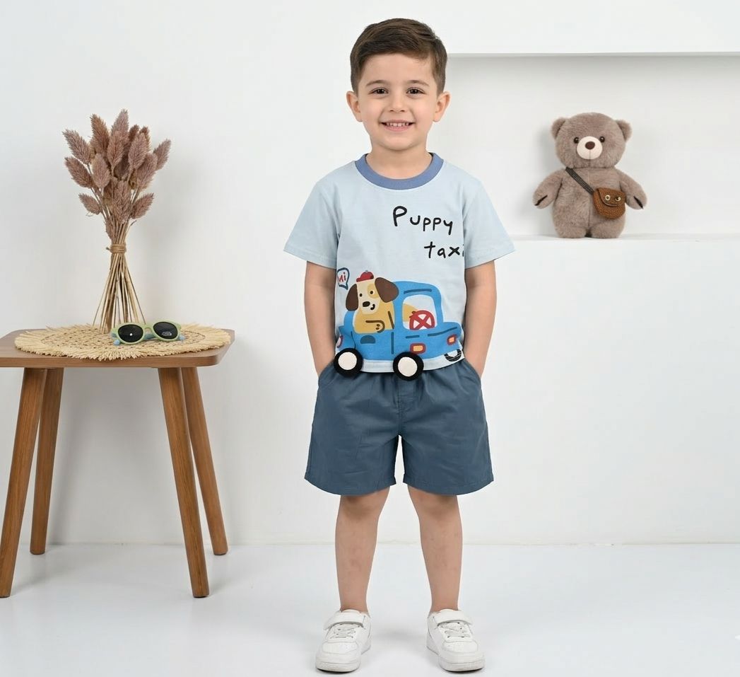 Boys Puppy Taxi Graphic T-Shirt & Shorts Set