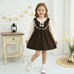 Kids Brown  Cotton Embroidered  2 Piece Full Sleeve Dress